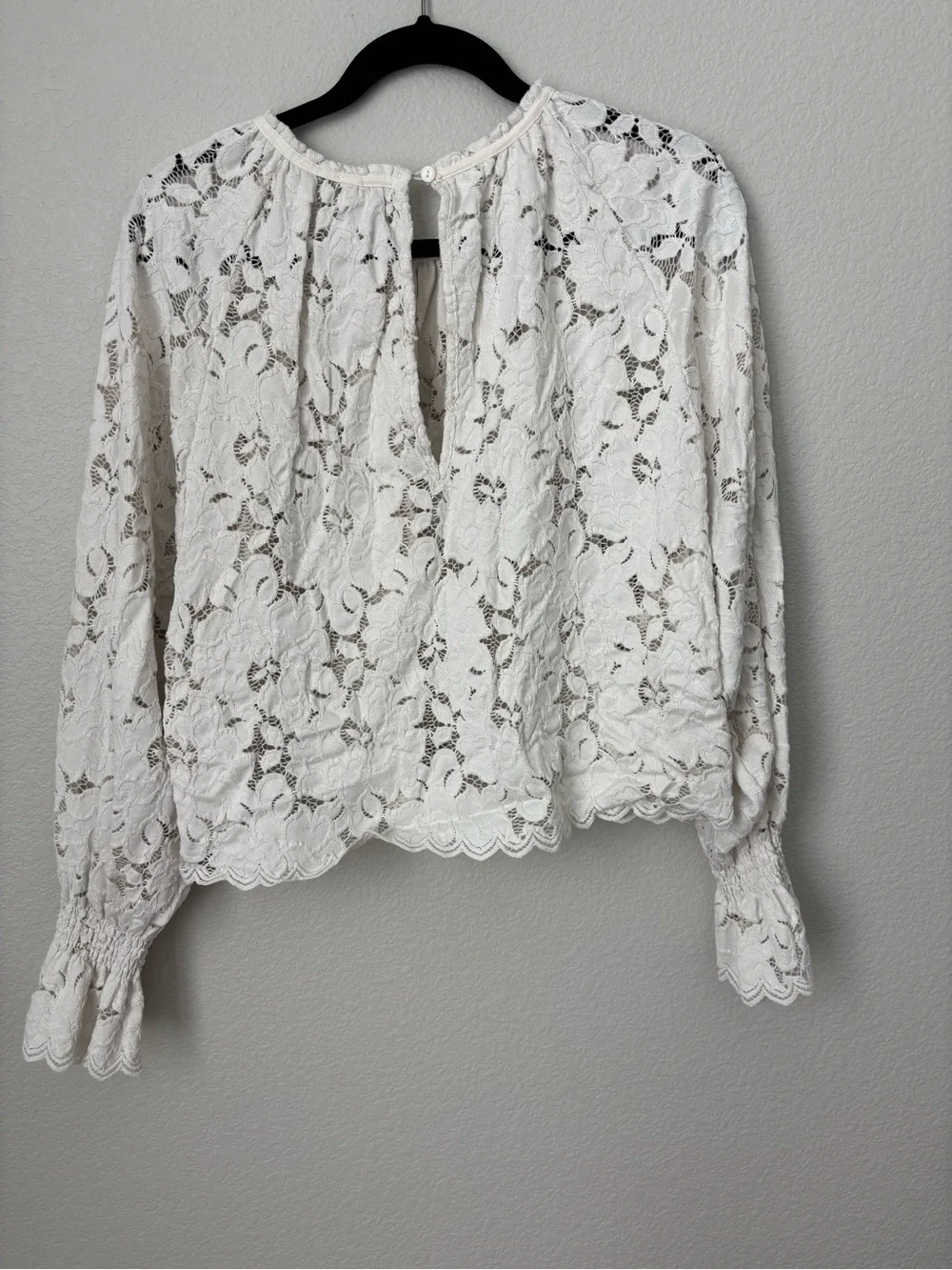 Free People White Floral Lace Long-Sleeve Blouse